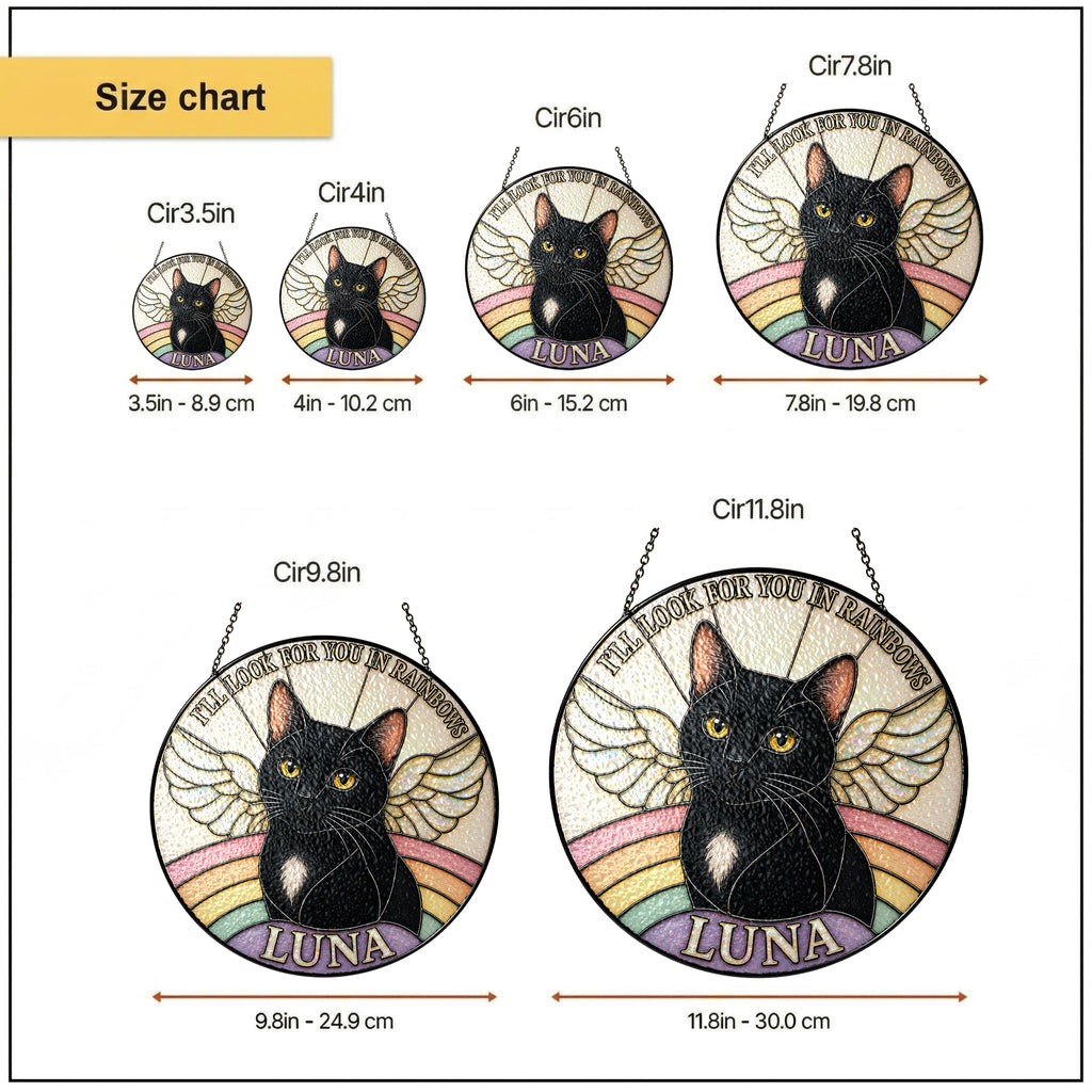 Personalized Cat Memorial Angel Wings Stained Glass Suncatcher