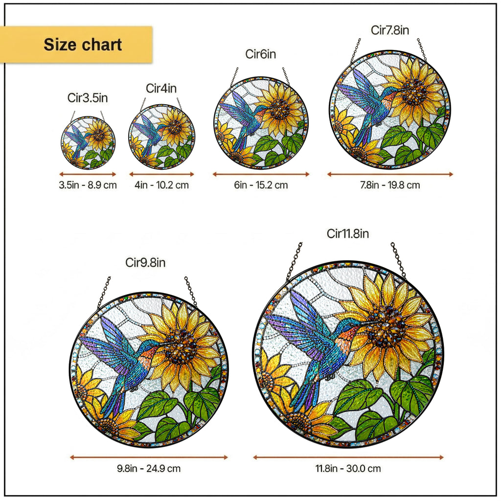 Hummingbird Sunflower Stained Glass Suncatcher