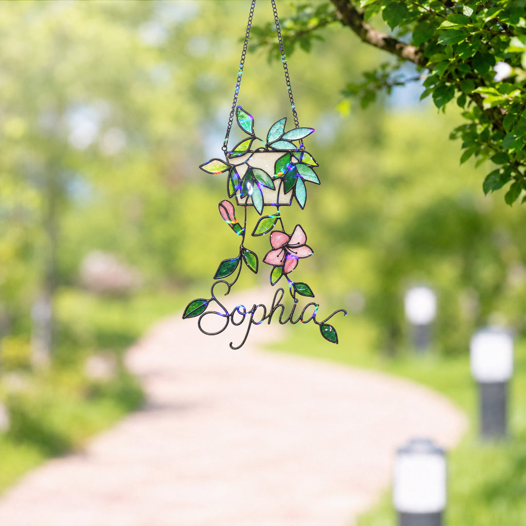 Personalized Hanging Planter Flower Holographic Acrylic Suncatcher