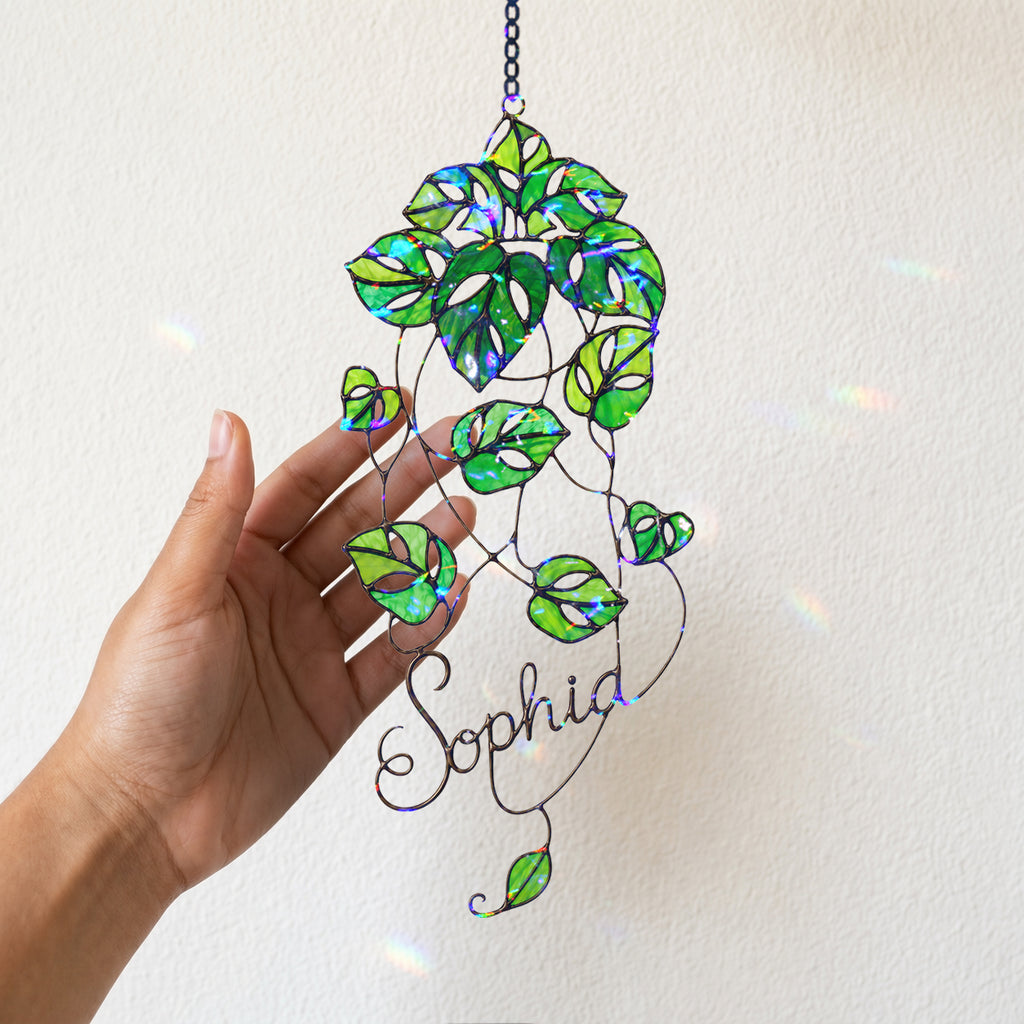 Personalized Monstera Trailing Vine Holographic Acrylic Suncatcher