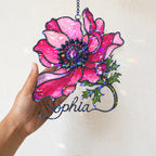 Personalized Pink Anemone Flower Holographic Acrylic Suncatcher