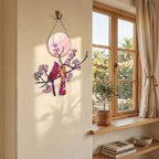 Cardinal Couple & Cherry Blossom Moon Holographic Acrylic Suncatcher