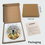 Golden doodle memorial puzzle suncatcher shown in its kraft gift box