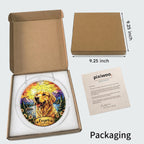 Golden retriever memorial puzzle suncatcher shown in its kraft gift box