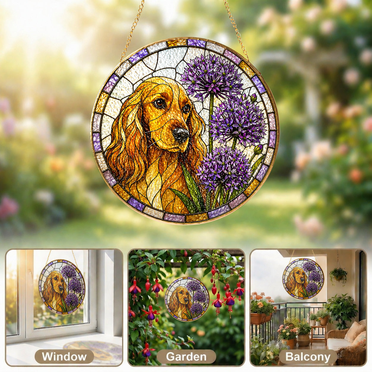 Cocker Spaniel & Allium Suncatcher gift idea