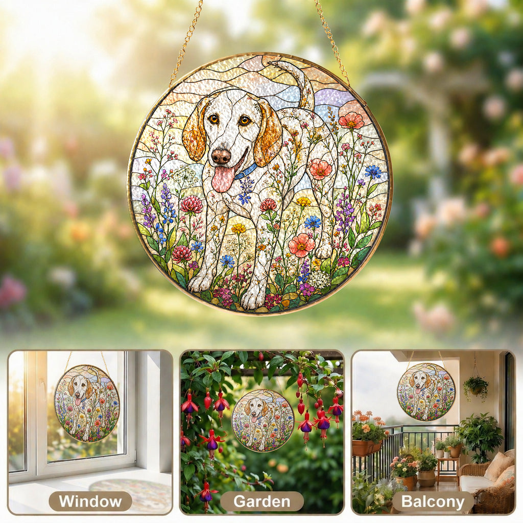 Dog & Wildflowers Stained Glass Suncatcher gift idea
