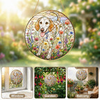 Dog & Wildflowers Stained Glass Suncatcher gift idea