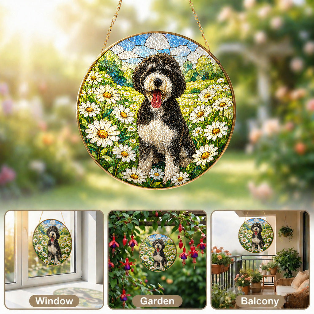 Doodle Dog in Daisy Field Suncatcher gift box packaging