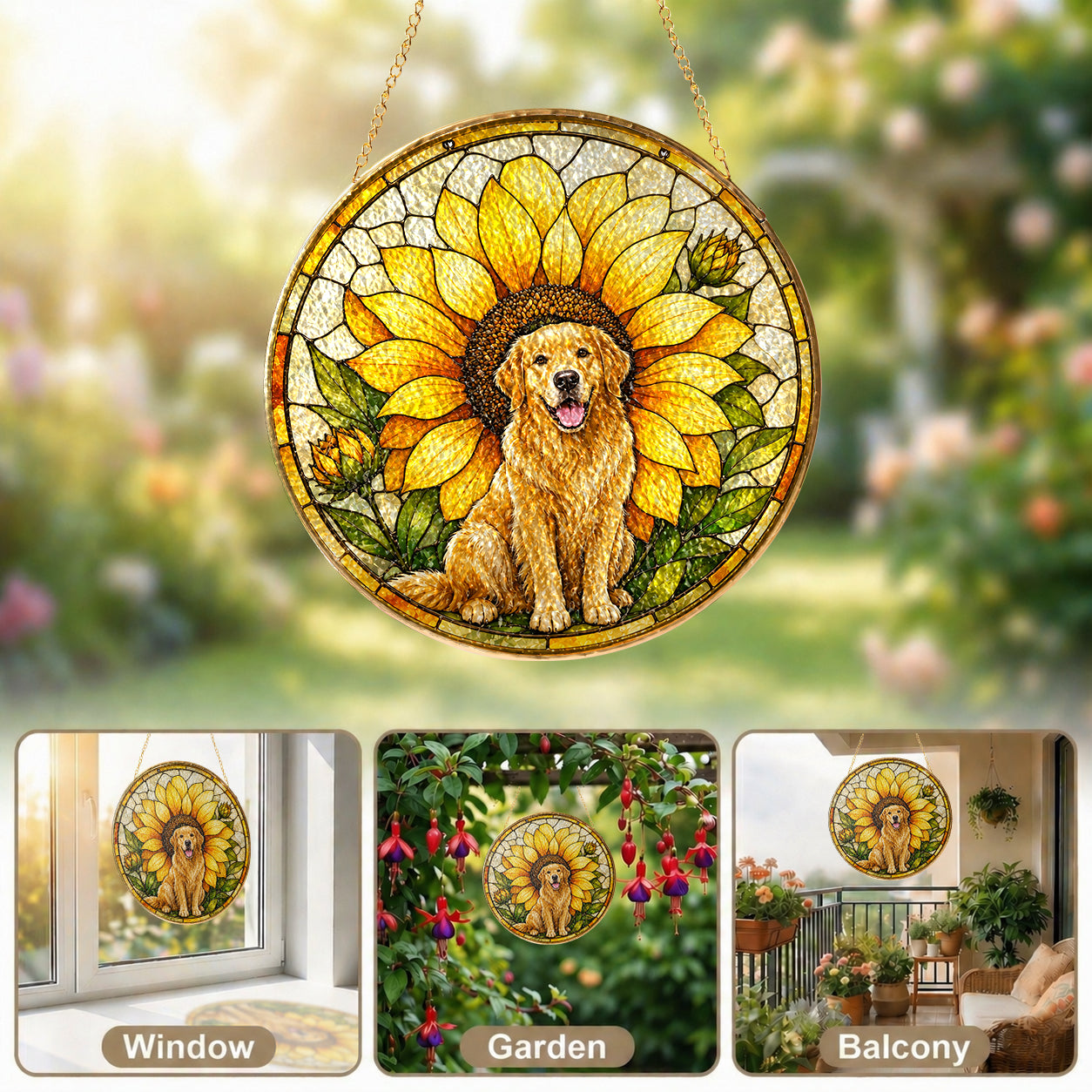 Golden Retriever Sunflower Suncatcher gift idea