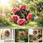 Black Lab & Peonies Glass Suncatcher gift box packaging