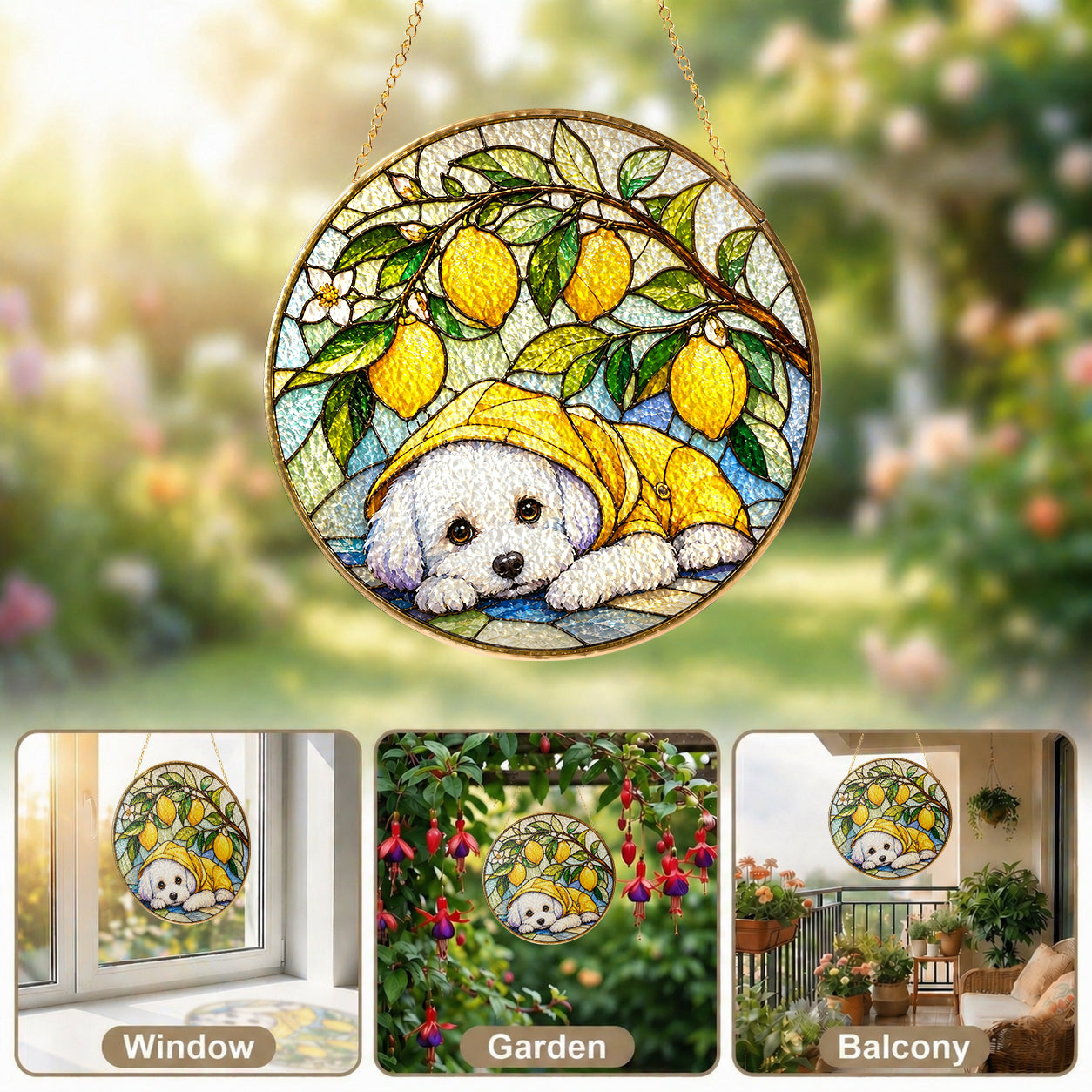 White Puppy & Lemons Glass Suncatcher gift box packaging