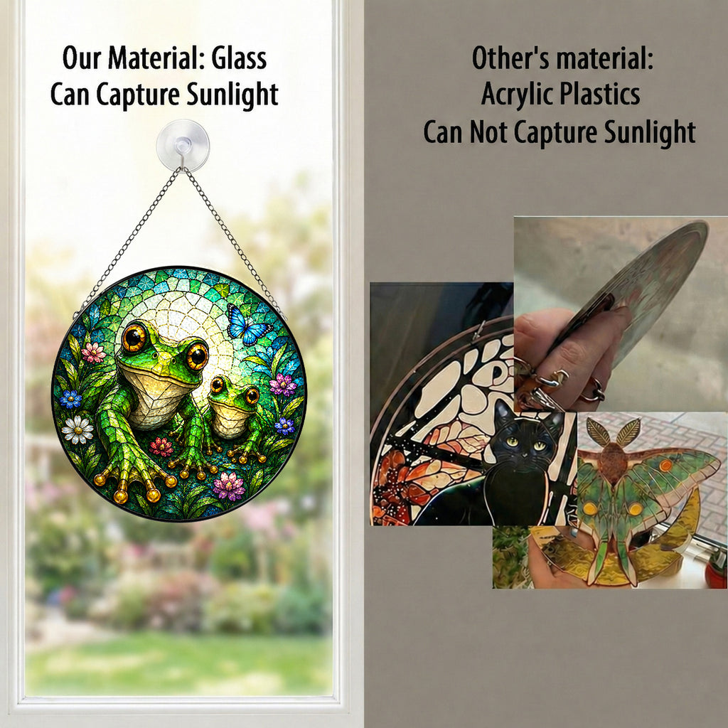 Mama and Baby Frog Wildflower Stained Glass Suncatcher