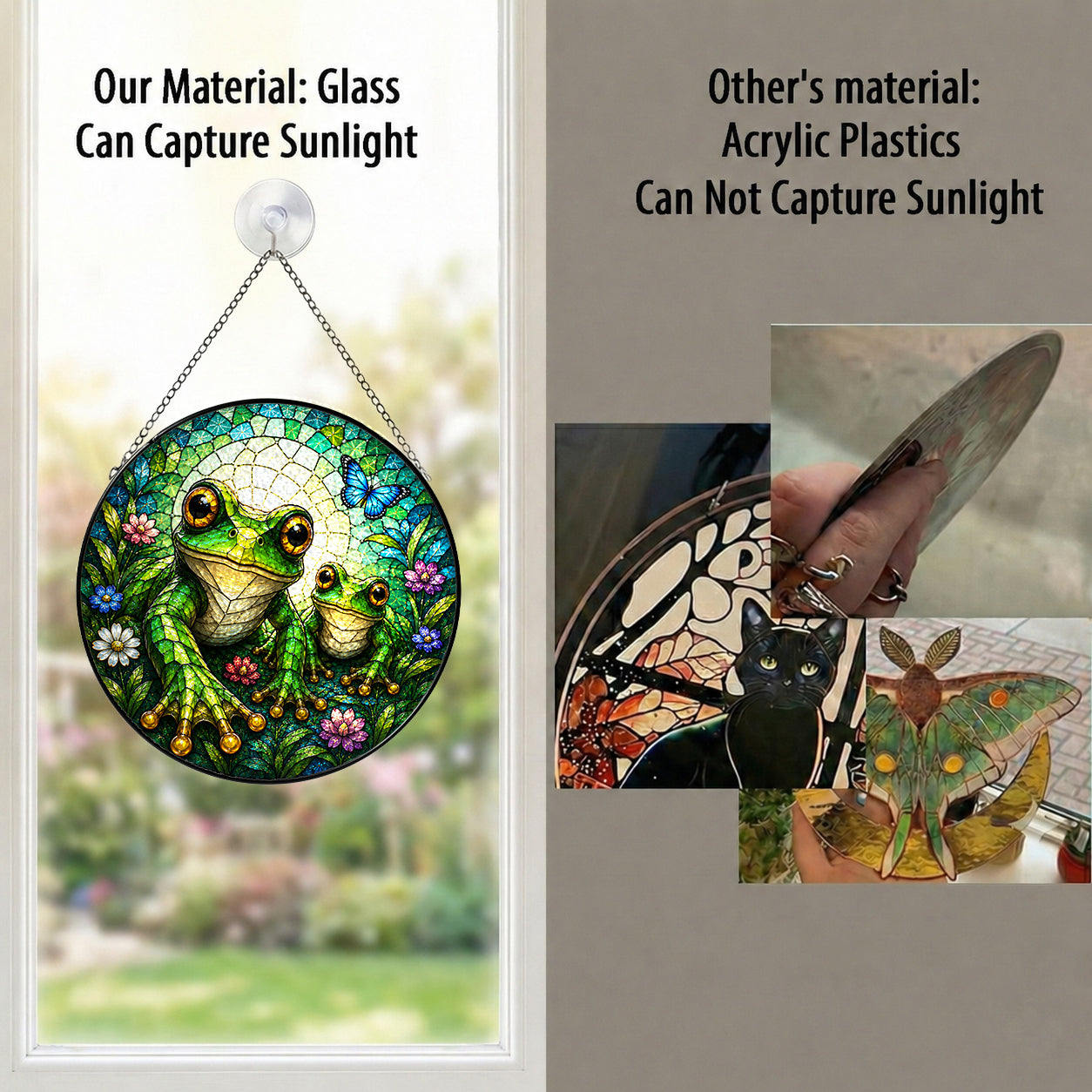 Mama and Baby Frog Wildflower Stained Glass Suncatcher