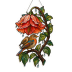 Robin & Red Hibiscus Holographic Acrylic Suncatcher