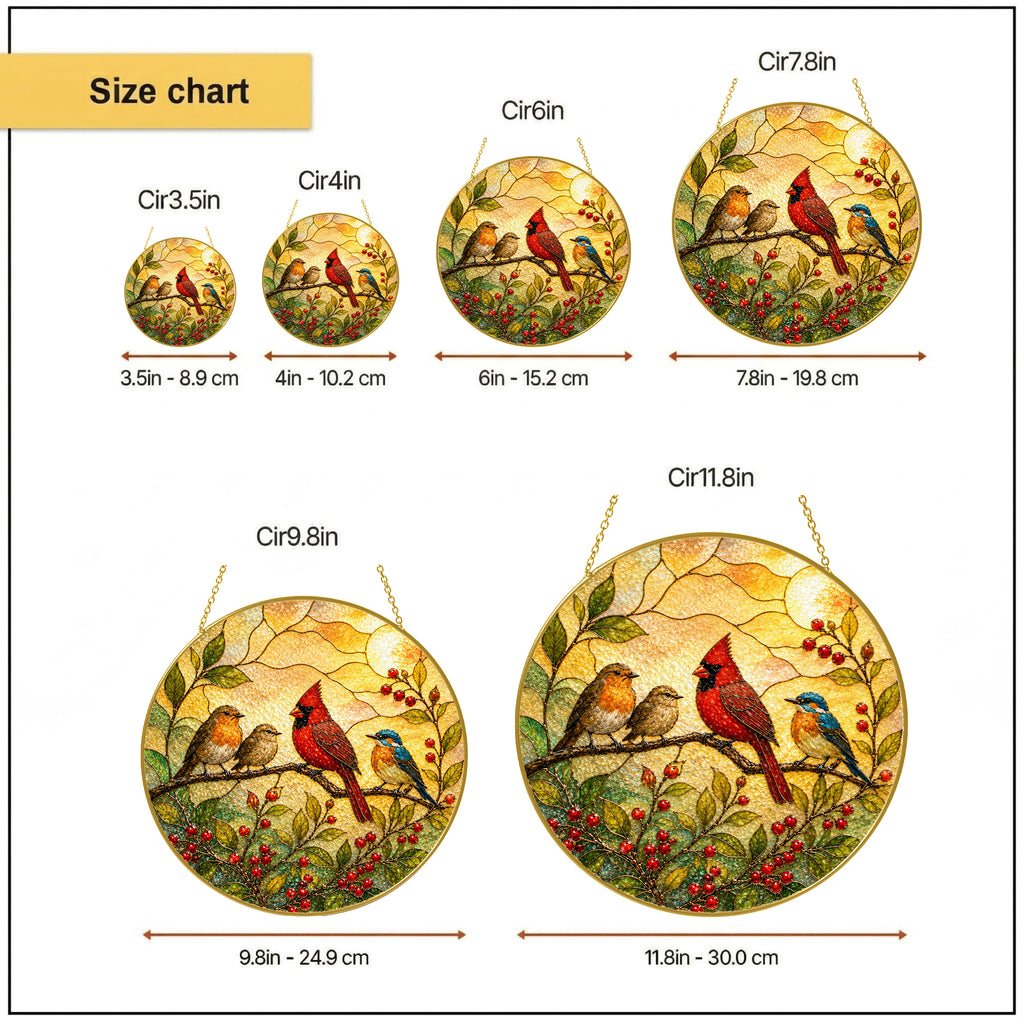 Cardinal & Songbirds Stained Glass Suncatcher