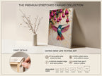 Hummingbird Canvas Wall Art Colorful Painting with Pink Flowers