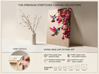 Canvas Wall Art Colorful Hummingbird Painting with Pink Flowers
