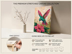 Hummingbird Canvas Wall Art Colorful Painting with Flower, Botanical Bird Prints for Living Room Bedroom Office