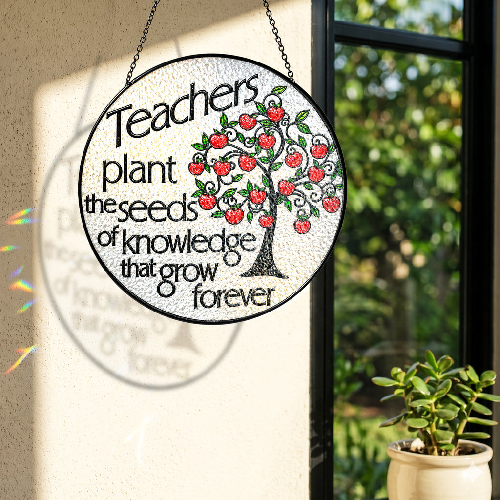 Teacher Appreciation Apple Tree Stained Glass Suncatcher