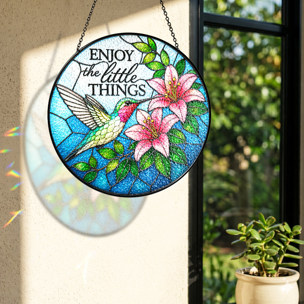 Enjoy the Little Things Hummingbird Stained Glass Suncatcher