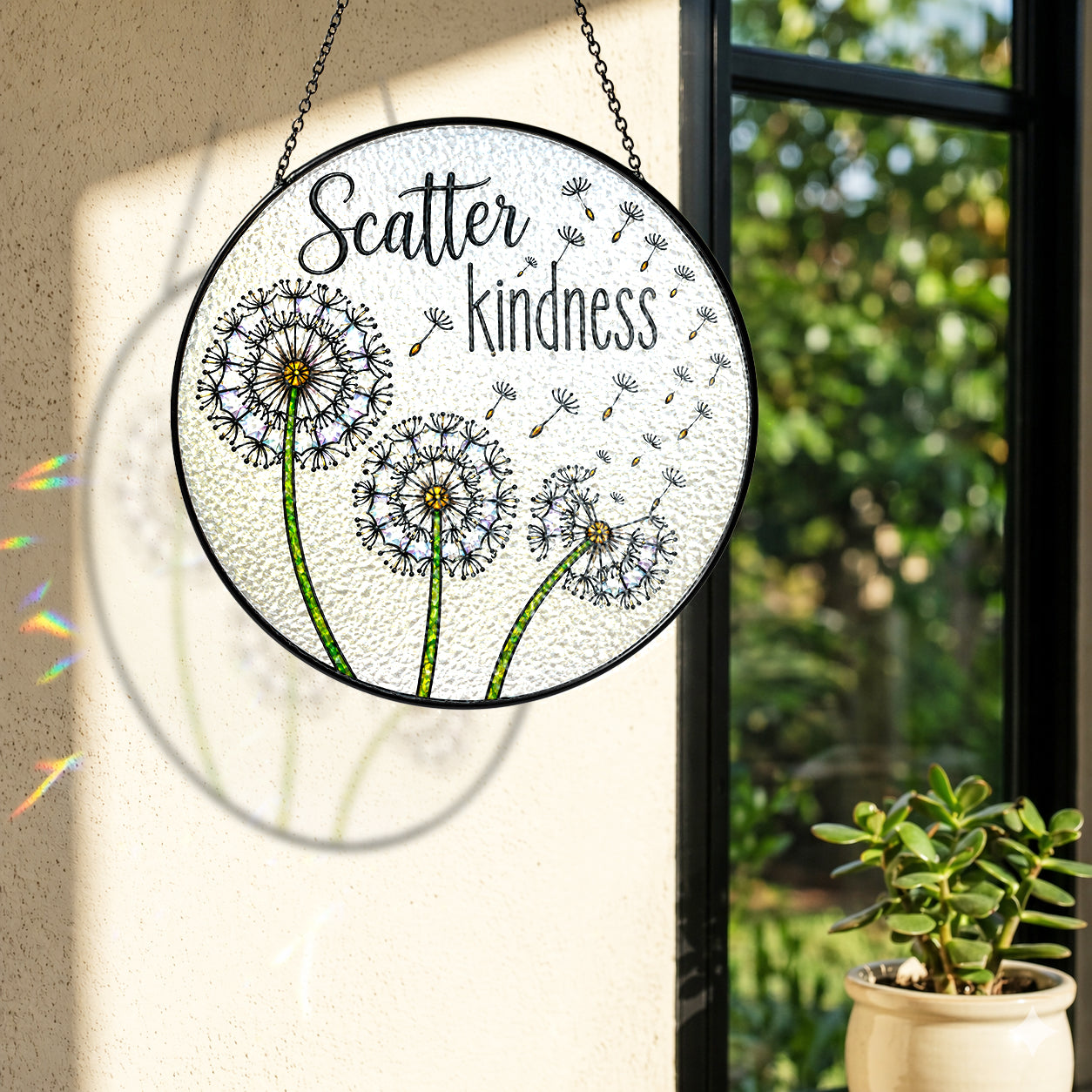 Scatter Kindness Dandelion Stained Glass Suncatcher