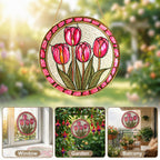 Pink Tulip Stained Glass Suncatcher