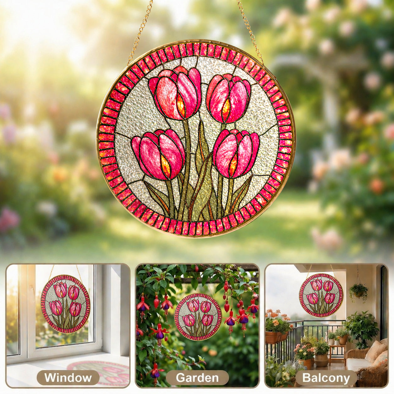 Pink Tulip Stained Glass Suncatcher