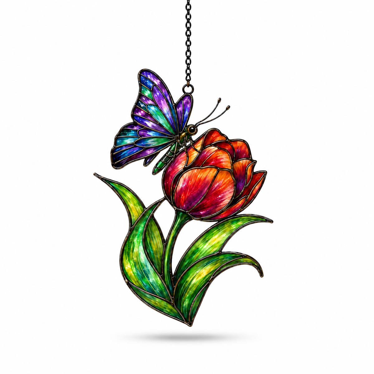 Rainbow Butterfly & Orange Tulip Holographic Acrylic Suncatcher