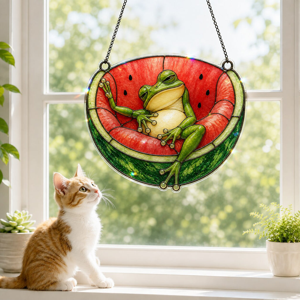Watermelon Frog Holographic Acrylic Suncatcher