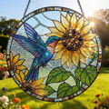 Hummingbird Sunflower Stained Glass Suncatcher with Colorful