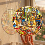 Cats and dogs cottage stained glass suncatcher