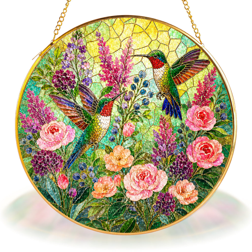 Hummingbird Floral Stained Glass Suncatcher