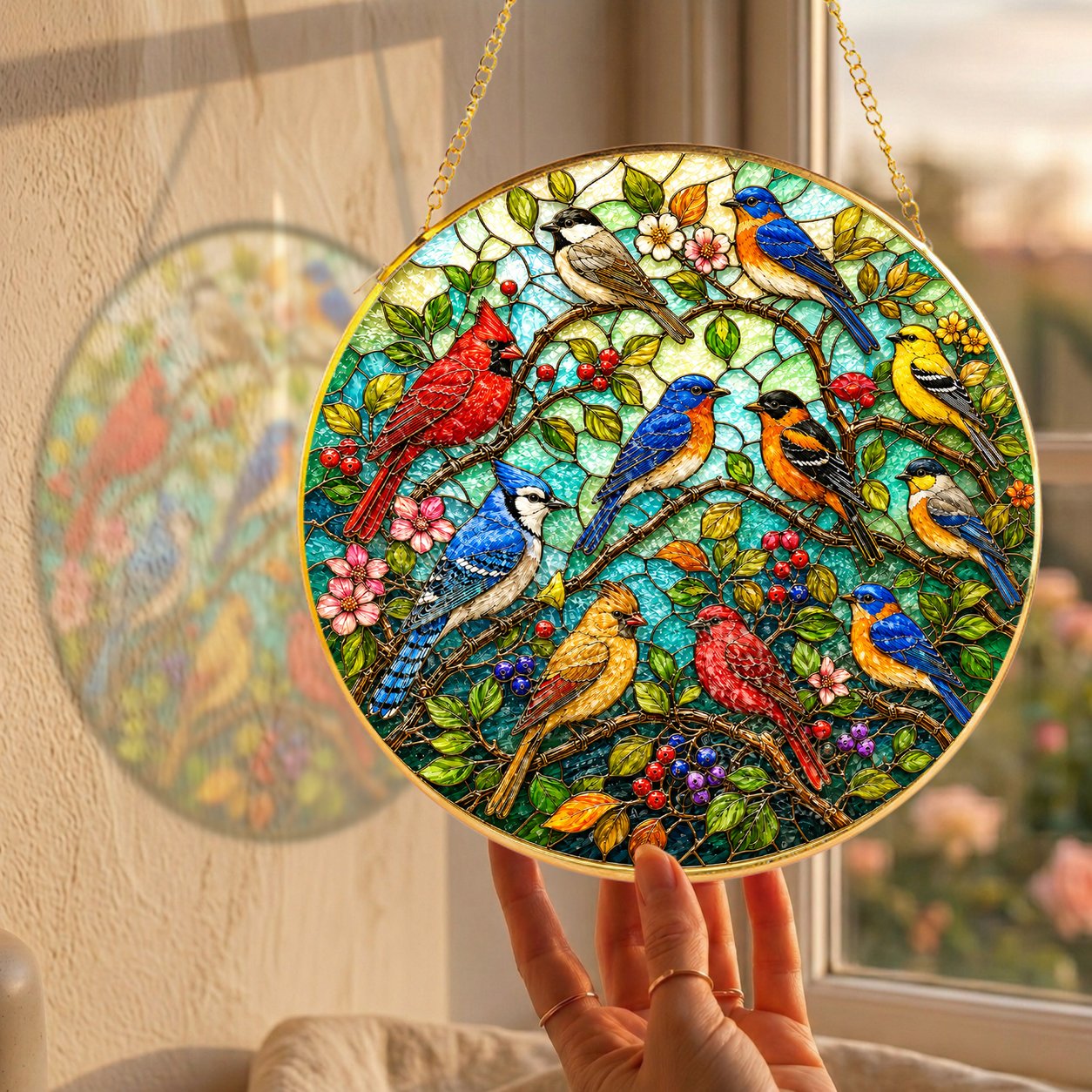 Garden Birds Stained Glass Suncatcher
