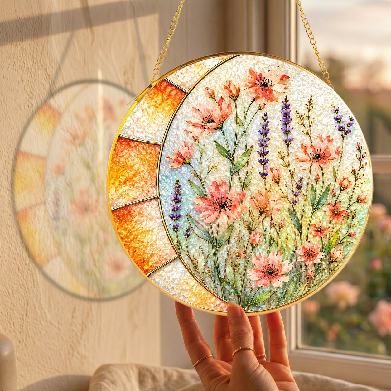 Lavender Wildflower Stained Glass Suncatcher