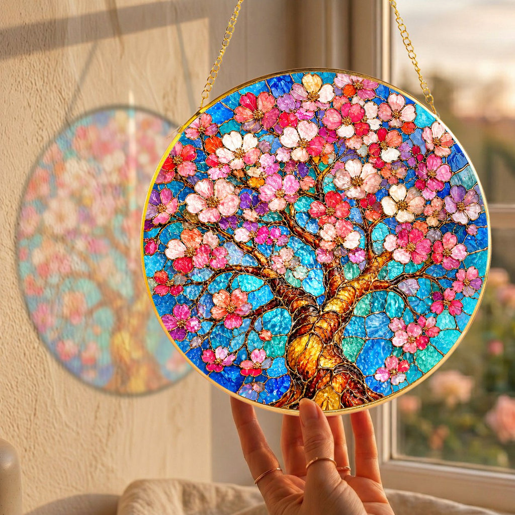 Cherry Blossom Stained Glass Suncatcher