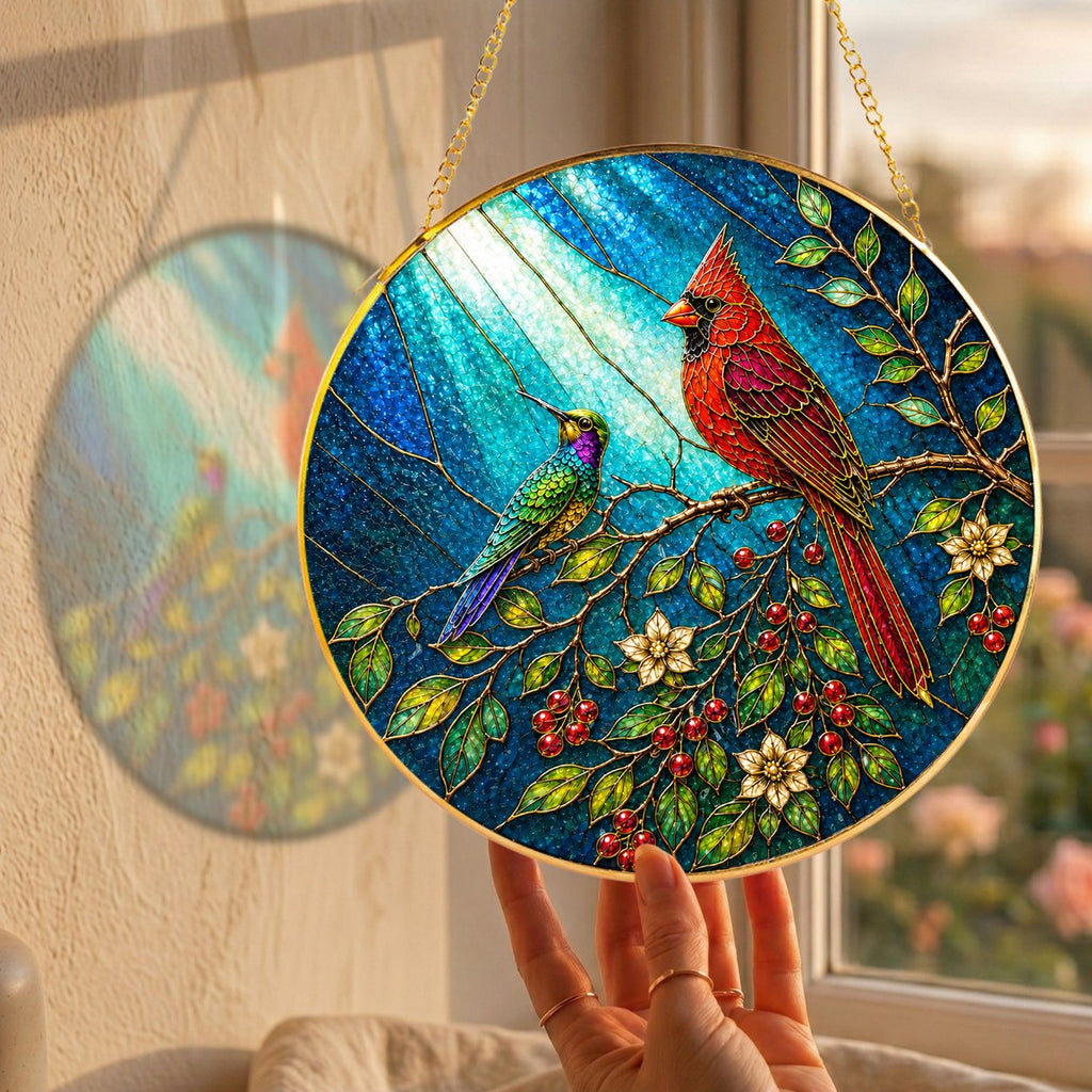 Cardinal Bird Stained Glass Suncatcher