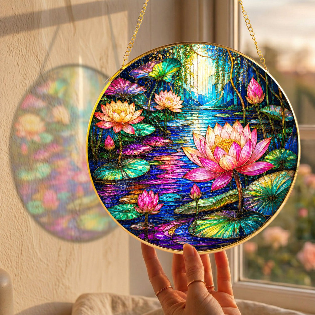 Lotus Flower Stained Glass Suncatcher