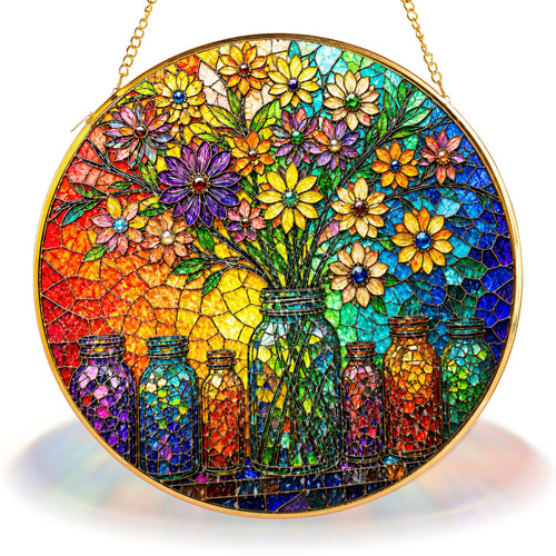Colorful Floral Stained Glass Suncatcher
