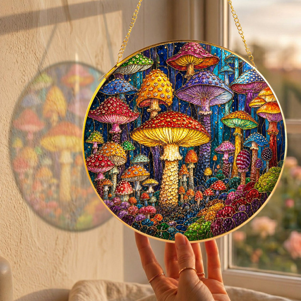 Mushroom Stained Glass Suncatcher