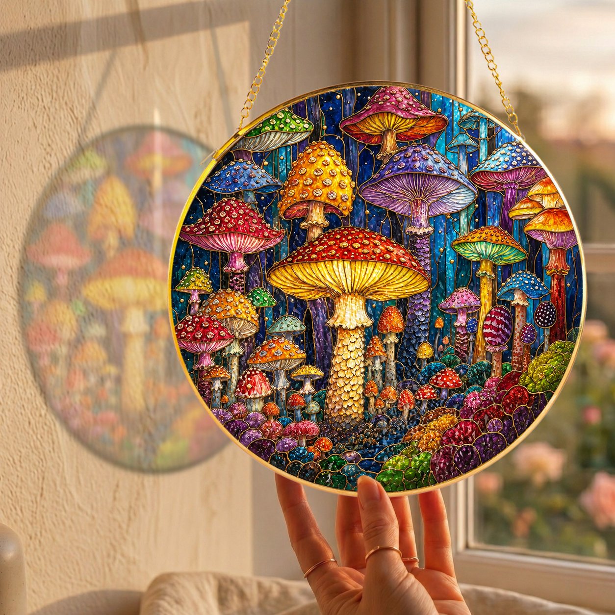 Mushroom Stained Glass Suncatcher