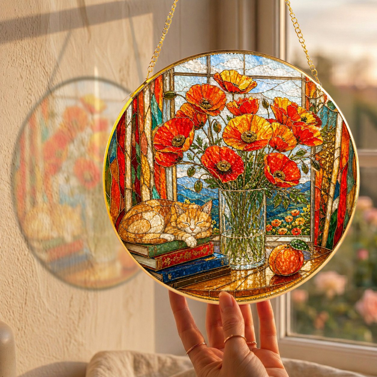 Red Poppy Stained Glass Suncatcher