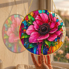 Pink Anemone Floral Stained Glass Suncatcher