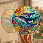 Whale Ocean Stained Glass Suncatcher