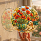 Poppy and Puppy Stained Glass Suncatcher