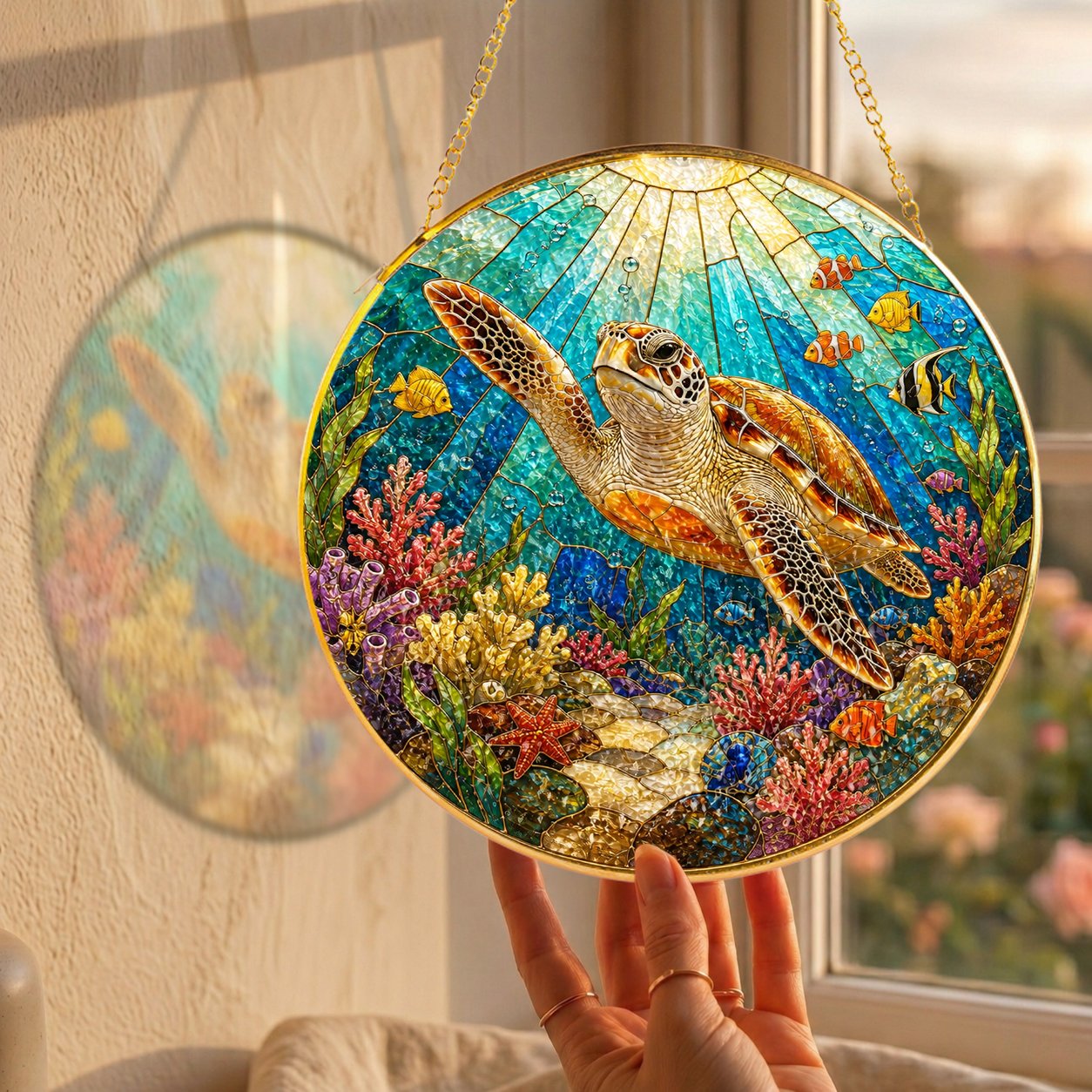 Sea Turtle Stained Glass Suncatcher