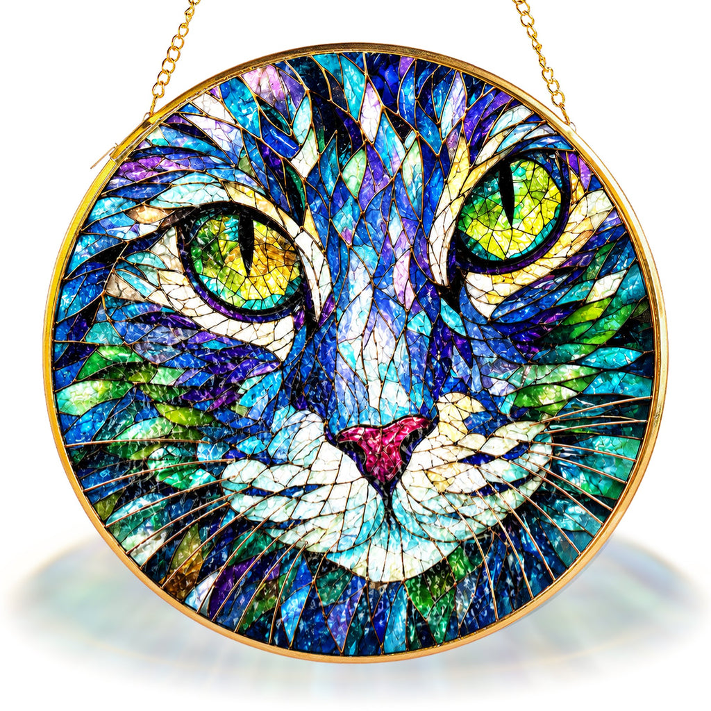 Cat Face Stained Glass Suncatcher