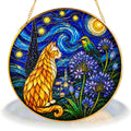 Starry Night Cat Stained Glass Suncatcher