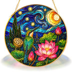 Hummingbird Lotus Stained Glass Suncatcher