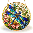 Dragonfly Floral Stained Glass Suncatcher