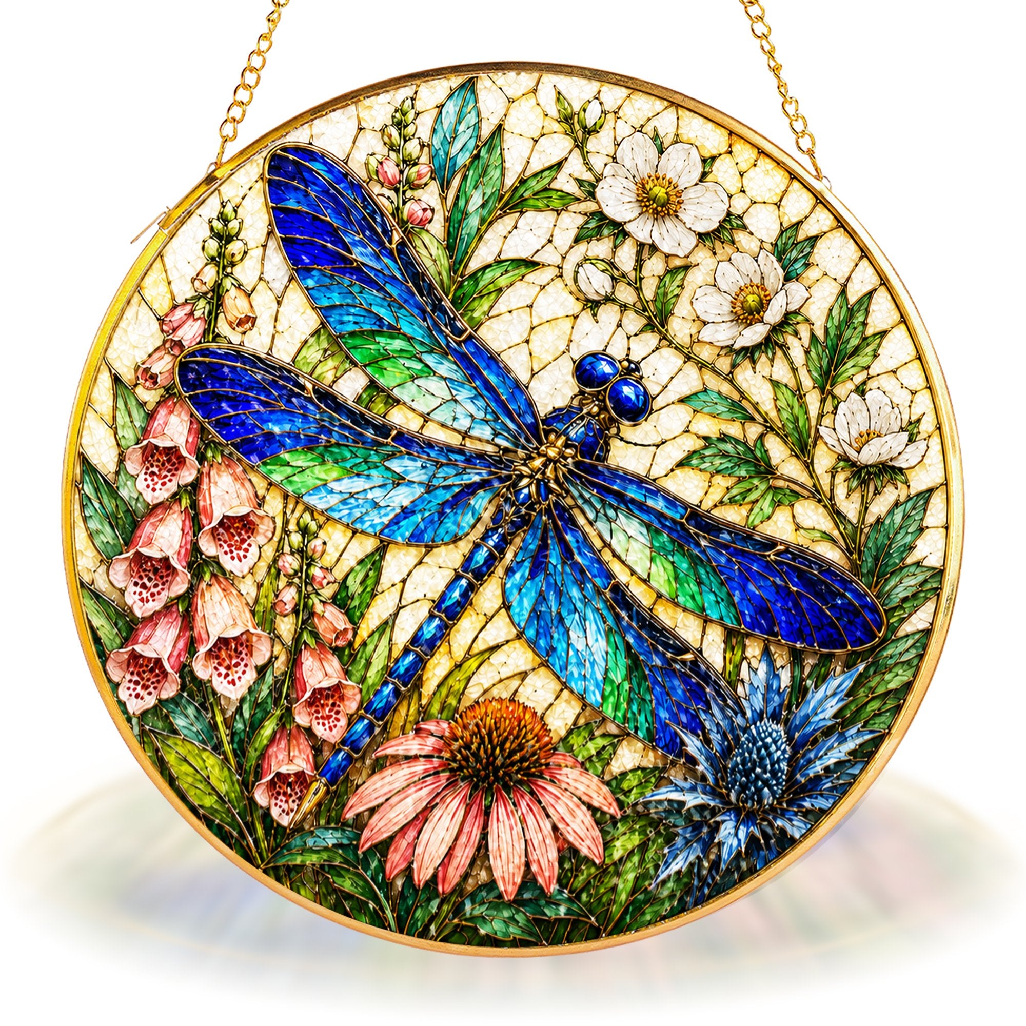 Dragonfly Floral Stained Glass Suncatcher
